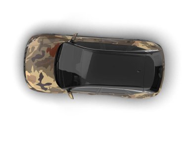 Beyaz arka planda siyah bir arabanın 3 boyutlu canlandırması