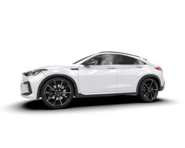 Beyaz araba, siyah ve gri çizgileri olan modern arazi aracı. 3d oluşturma