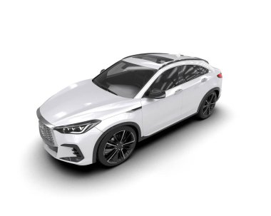 Siyah arka planda beyaz, modern bir araba. 3d oluşturma.