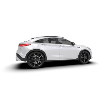 Beyaz arka planda bir araba. 3d oluşturma