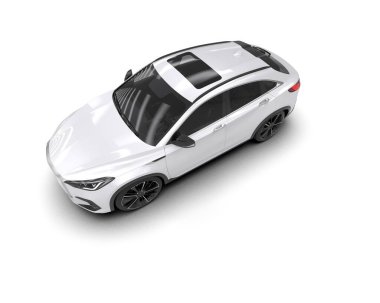 Beyaz arka planda izole edilmiş modern beyaz araba. 3d oluşturma