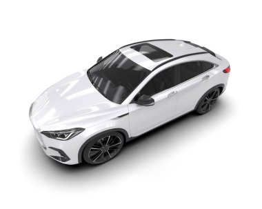 Beyaz zemin üzerinde izole edilmiş bir arabanın 3 boyutlu görüntüsü