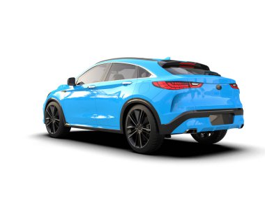 Arka planda modern bir araba. Mavi ile 3D görüntüleme