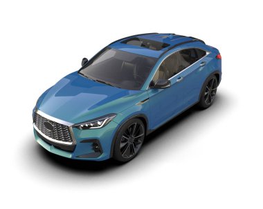 Mavi yüzeyi ve bardağı olan modern bir araba. 3d oluşturma