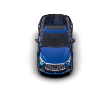 Mavi araba beyaz arka planda izole edilmiş.