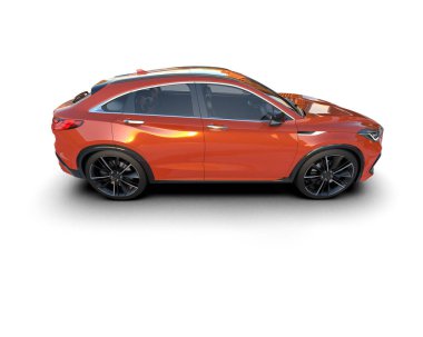 Beyaz arka planda modern bir araba. 3d oluşturma