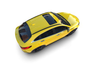 Beyaz arkaplanda gölgeli 3 boyutlu sarı araba görüntüsü