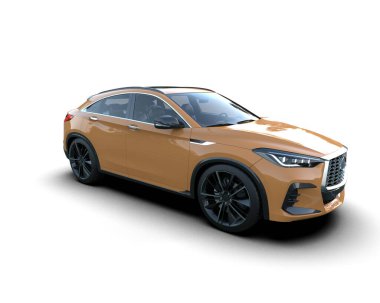 Beyaz arka planda bir araba. 3D görüntüleme - illüstrasyon