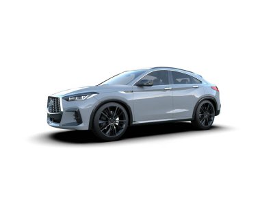 Beyaz arka planda bir araba. 3D görüntüleme - illüstrasyon