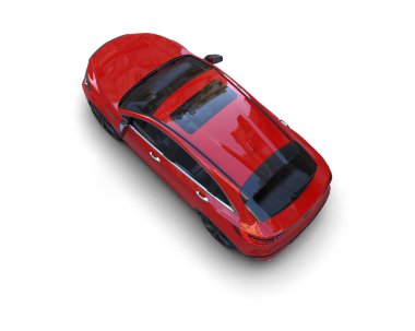 Mavi çatılı kırmızı araba.