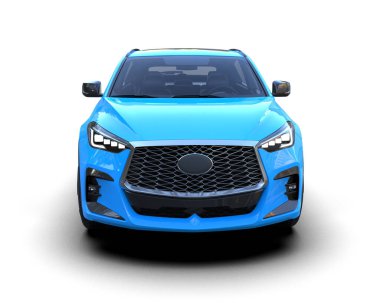 Siyah arka planda 3D mavi araba görüntüleniyor