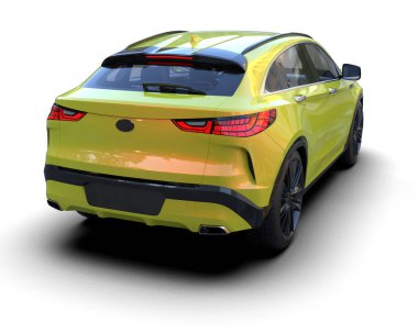 Beyaz arka planda modern lüks bir araba. 3 Boyutlu Hazırlama