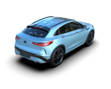 Mavi araba arka planda izole edilmiş. 3D görüntüleme - illüstrasyon