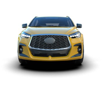 Beyaz arka planda sarı şehir arabası. 3d oluşturma.