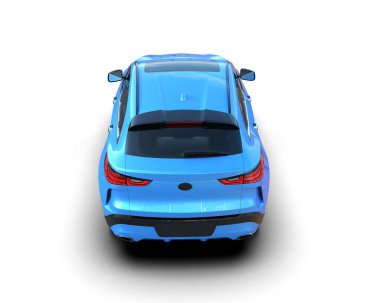 Beyaz arka planda gölgeli mavi spor araba.