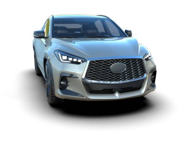 Gri arka planda gölgeli modern şehir arabası. 3d illüstrasyon.