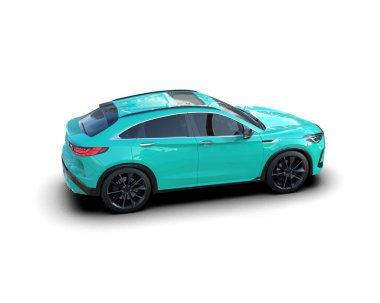 Mavi araba, modern sedan aile manzarası. yüksek kaliteli resimleme