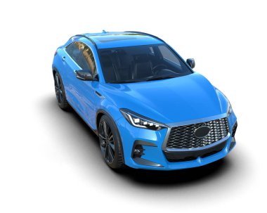 Mavi araba arka planda izole edilmiş. 3d oluşturma