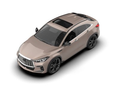 Beyaz arka planda gölgesi olan modern bir araba. 3d oluşturma