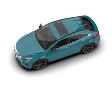 Beyaz arka planda bir araba. 3d oluşturma.