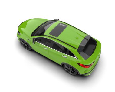 Beyaz arkaplanda izole edilmiş yeşil bir arabanın 3 boyutlu görüntüsü