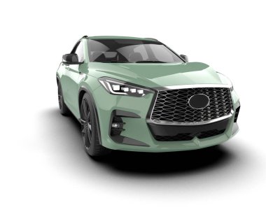 Stüdyo ortamında daha az kullanılan yeşil bir SUV 'un 3 boyutlu çizimi.