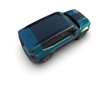 Beyaz arkaplanda mavi araba.