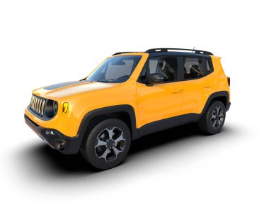 Beyaz arka planda sarı SUV