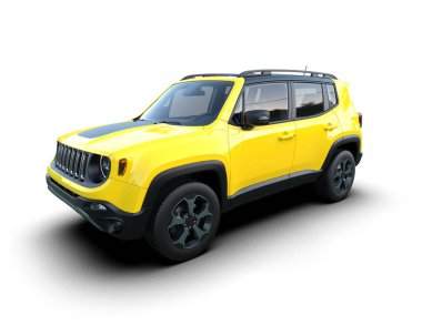 modern sarı kesişim - araba - 3D illüstrasyon - ön görünüm