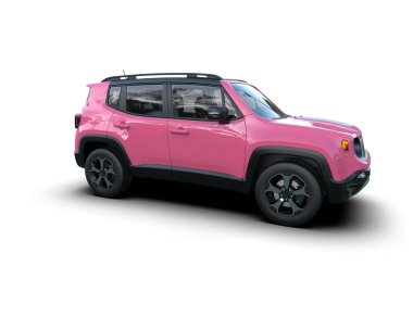 Pembe kompakt modern SUV arabası - 3D görüntüleme