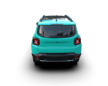 Gri renkli arka planda, beyaz arka planda gölgesi olan, arabanın gölgesi olan modern şehir arabası. 3d illüstrasyon