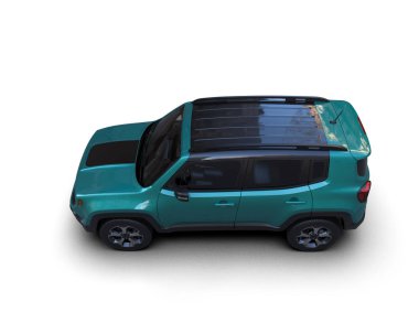 Beyaz arka planda yeşil SUV arabası.