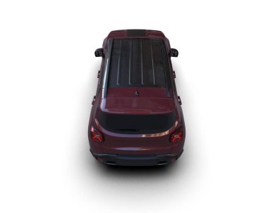 Kırmızı SUV araba üst görünümü. 3d oluşturma.