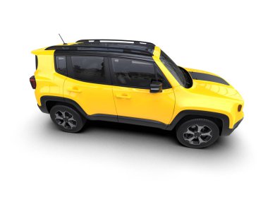 kompakt sarı renkli araba, kompakt SUV - 3 boyutlu illüstrasyon