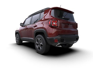 Beyaz arka planda kırmızı cip. 3d oluşturma