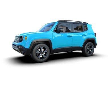 Beyaz arka planda mavi araba 3 boyutlu görüntüleme