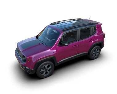 Siyah arka planda pembe cip arabası. 3d oluşturma