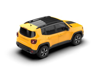 kompakt sarı araba - kompakt şehir arabası - arka görünüm - 3 boyutlu illüstrasyon