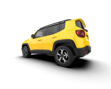 Beyaz arka planda sarı cip. 3d oluşturma