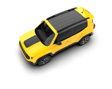 Sarı araba beyaz arkaplanda izole edildi