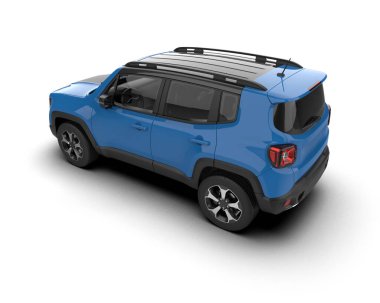 Beyaz arkaplanda mavi araba.