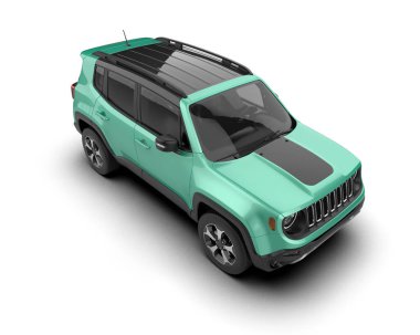 Stüdyonun arka planında 3 boyutlu yeşil SUV aracı görüntülendi.