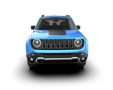 Beyaz arka planda mavi bir cip. 3d illüstrasyon