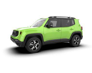yeşil modern araba - SUV - üst görünüm - 3 boyutlu görüntüleme