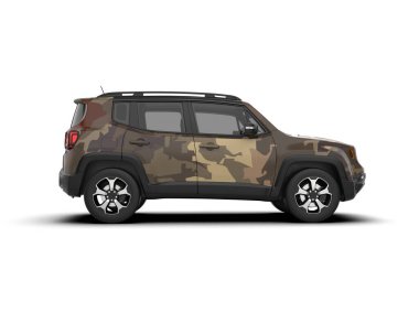 Modern kamuflajlı SUV arabası beyaz arka planda izole edildi