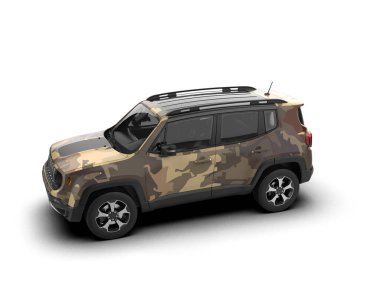 Modern kamuflajlı SUV arabası beyaz arka planda izole edildi