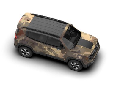 Modern kamuflajlı SUV arabası beyaz arka planda izole edildi