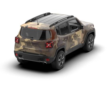 Modern kamuflajlı SUV arabası beyaz arka planda izole edildi