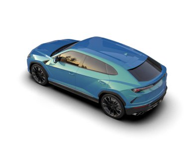 Mavi lüks SUV arabası beyaz arka planda izole edilmiş. 3d illüstrasyon