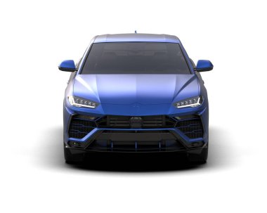 Modern SUV beyaz arka planda yansımayla izole edildi. 3 Boyutlu Hazırlama.